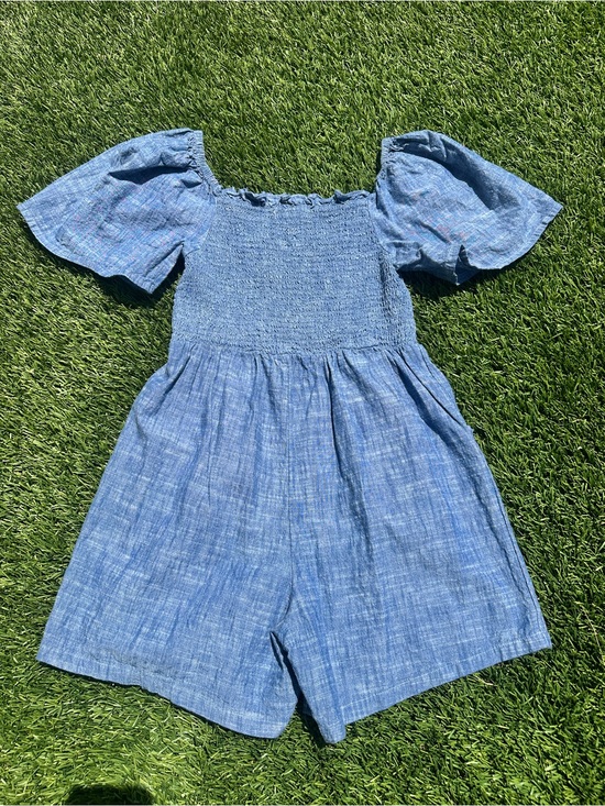 Hope & Henry Pants - Hope & Henry Organic Cotton Chambray Smocked Puff Sleeve Romper - Size 4